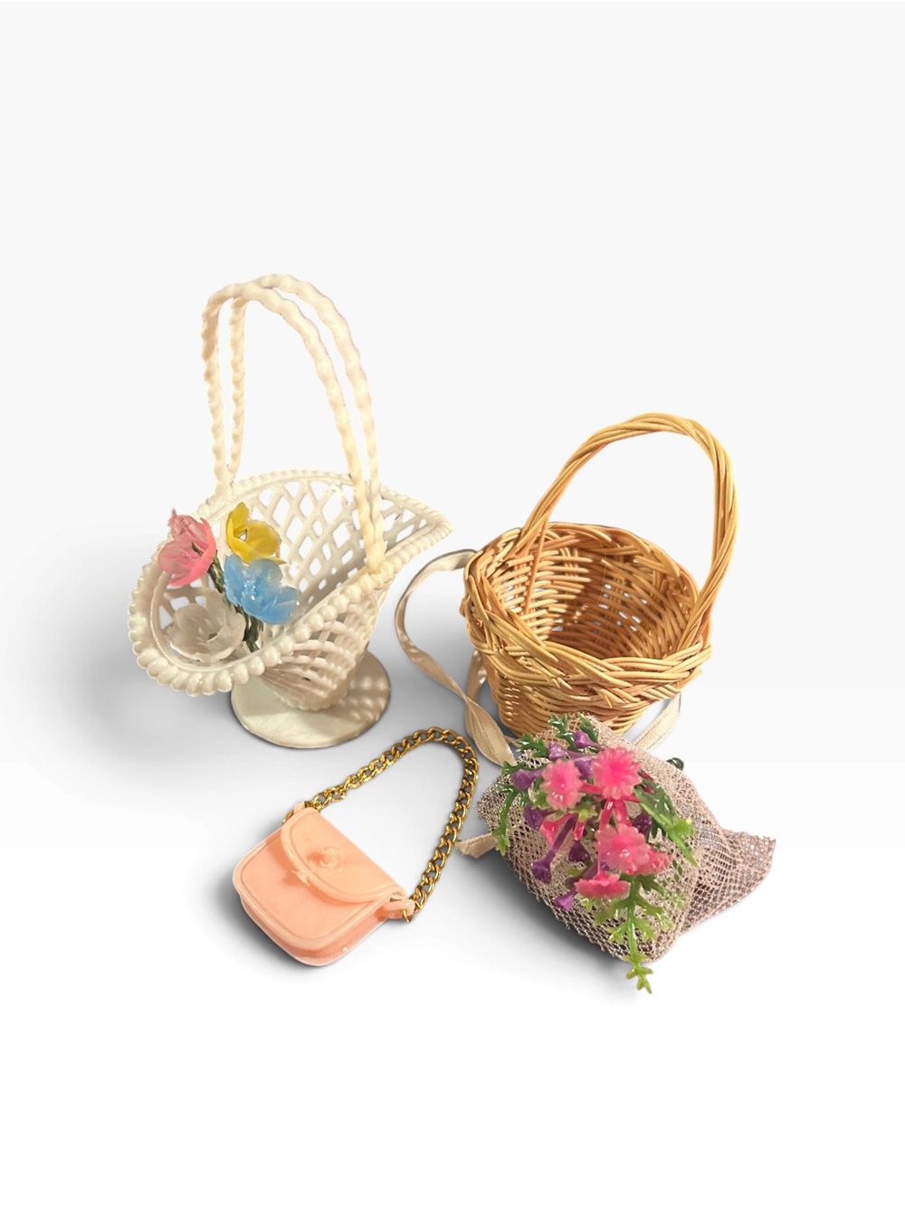 Vintage Barbie Doll Accessories Purse Baskets Flowers Handbag Lot